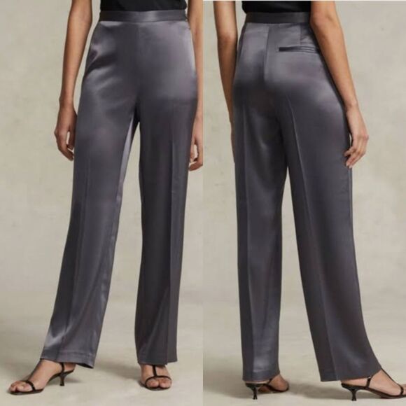NWT|Polo Ralph Lauren Black Satin Double Face Straight Leg Pant, 2 - Picture 1 of 13